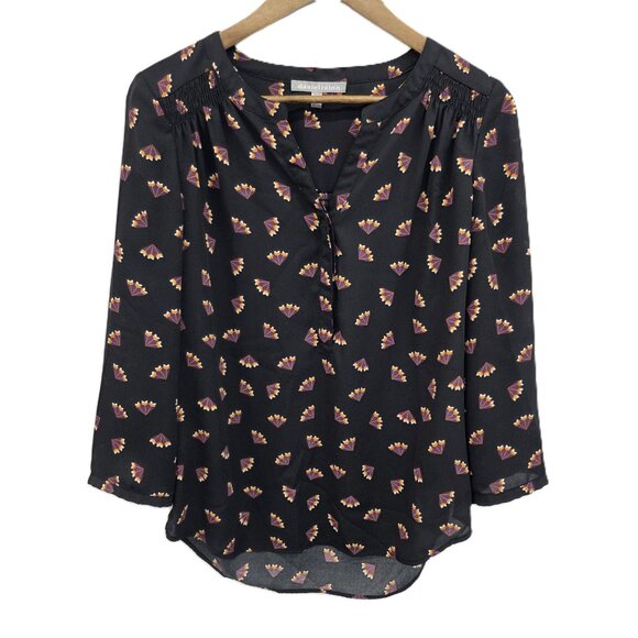 Daniel Rainn Womens S Boho Black Blouse 3/4 Sleeve Lightweight Printed Top - Picture 3 of 16